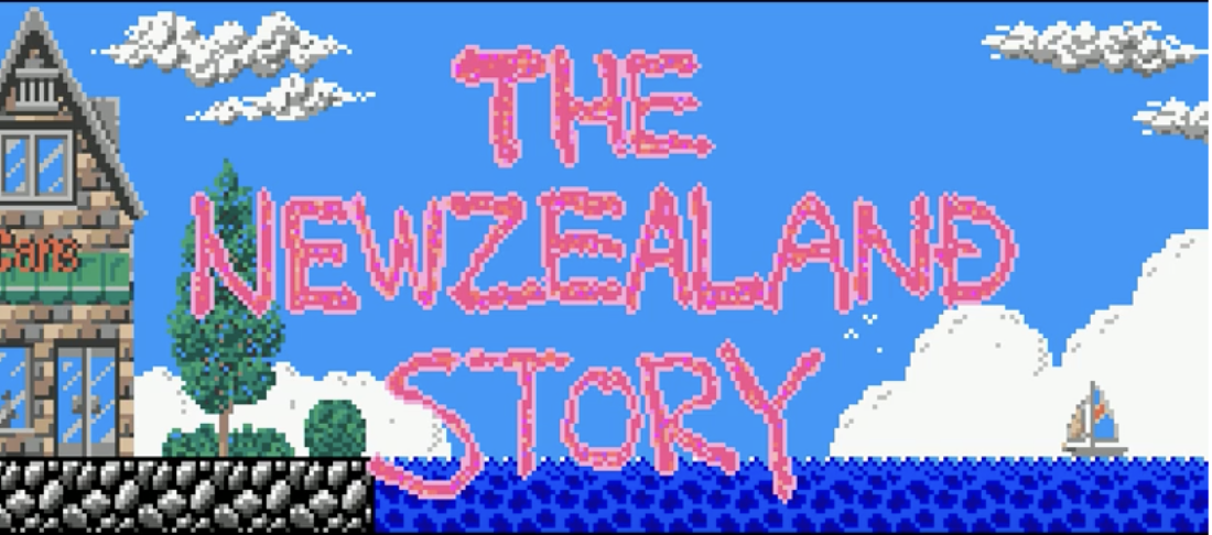 An old video game title screen that reads “THE NEWZEALAND STORY”